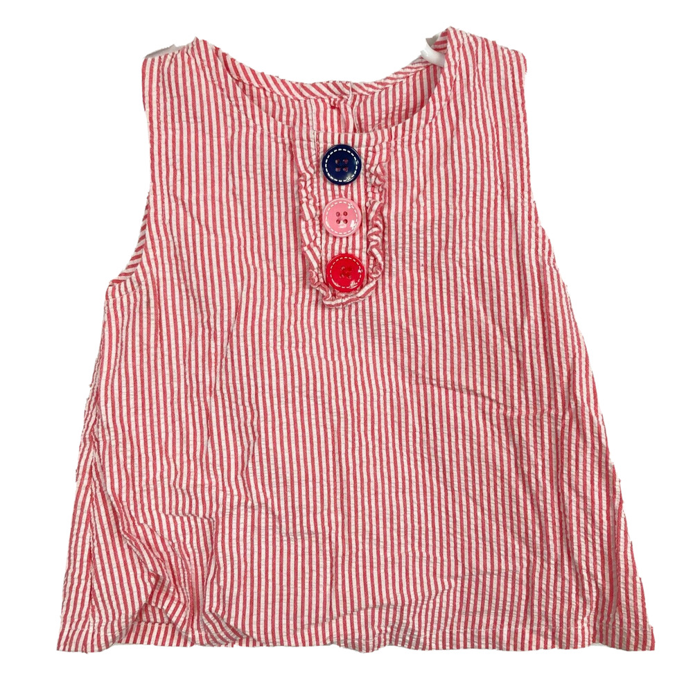 Gymboree Toddler Top Girls Sz 2T Red White Cotton Seersucker Button Ruffle Tank